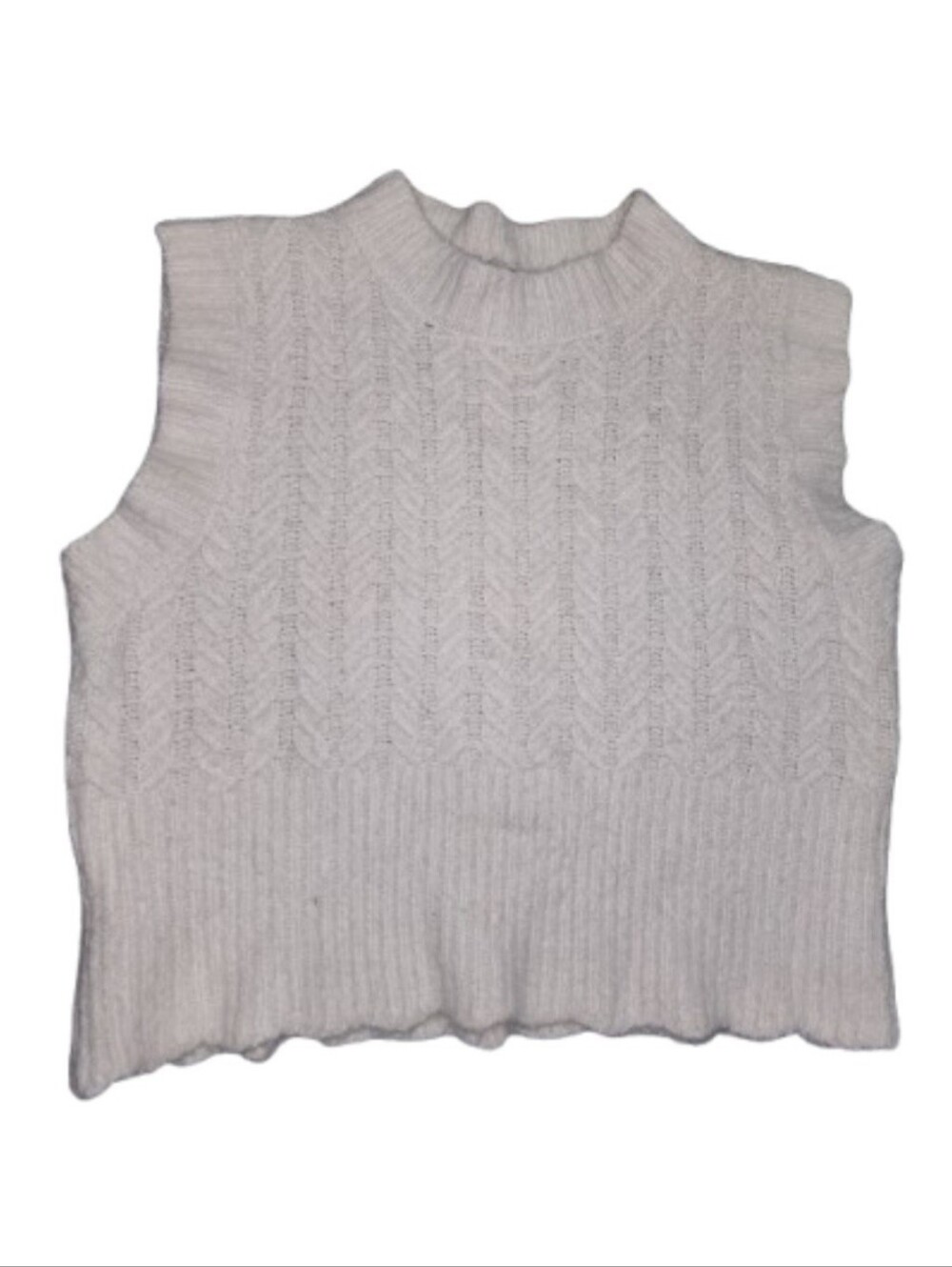 Cable Knit Sweater Vest Beige Cream Medium Scalloped Hem Boho Chic